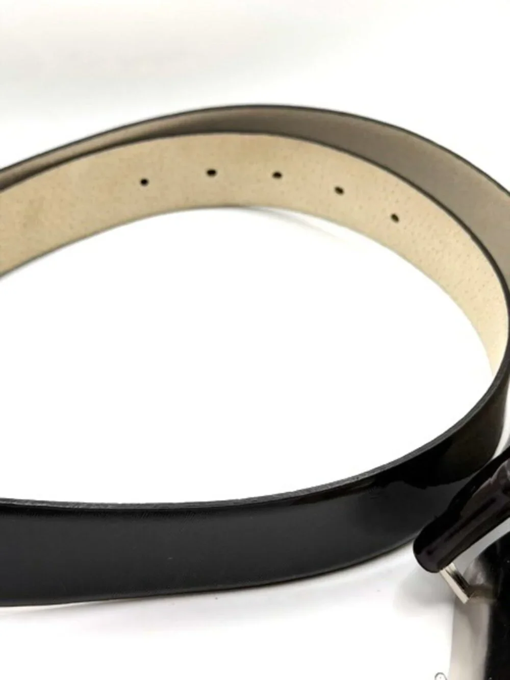 Calvin Klein Black Genuine Leather Belt Abstract Silver Buckle Medium